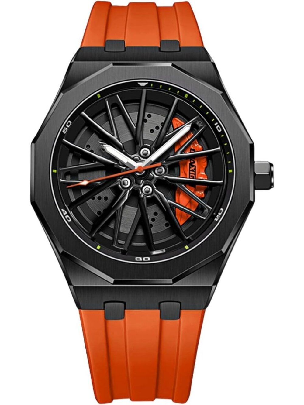 Men's Orange Durable Rubber Strap Quartz 30M Water Resistant Unique Wrist Watch